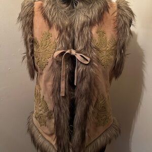 Anthropologie Sundance ‘Lotus Blossom’ Suede Leather Faux Fur Vest